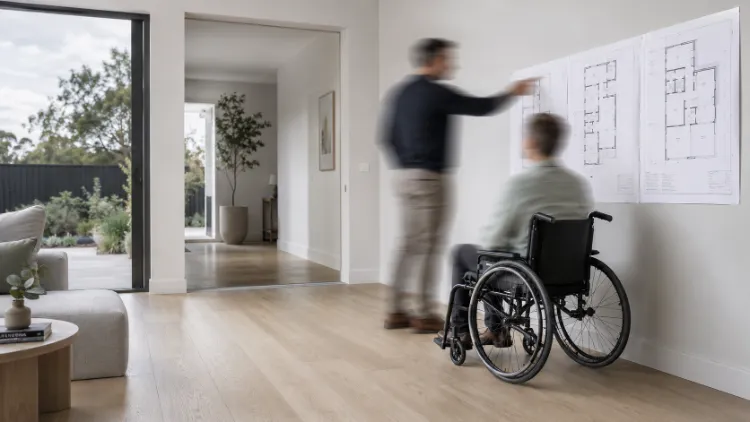 Consultant reviewing plans with wheelchair user