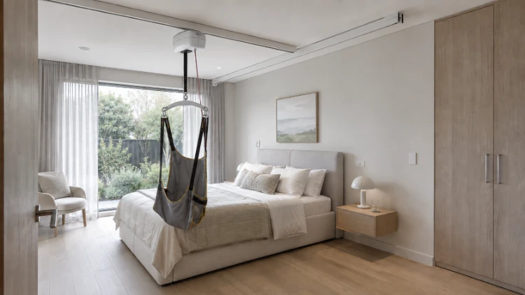 Ceiling hoist system in bedroom